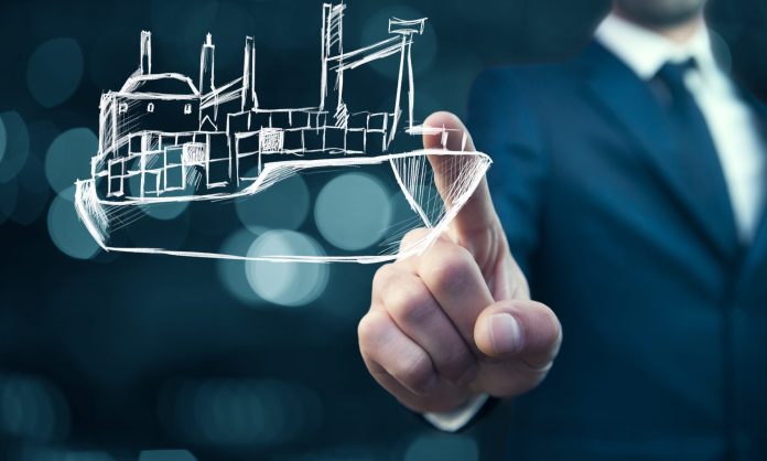 mano-d-uomo-toccando-nave-olografica-sullo-schermo